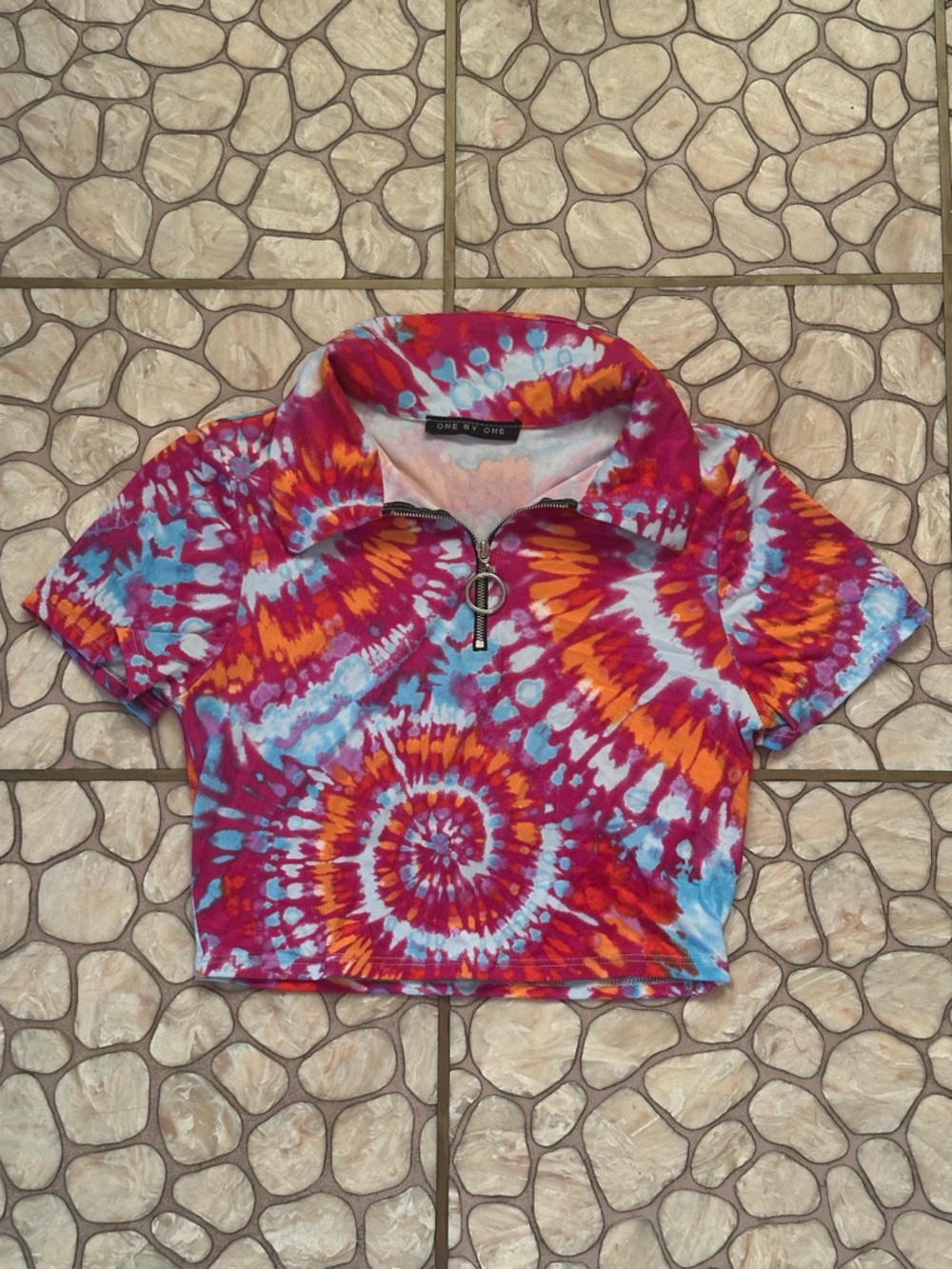 CUTE FESTIVAL CROP Tie-Dye Zip - Red/Orange/Blue